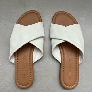 Cynthia Rowley White and Tan Cross Strap Sandals